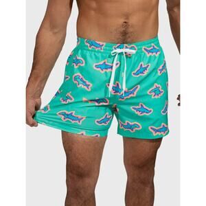 NEW Chubbies Men's Teal Pink Shark Swim Trunks Size XXL 5.5 Inch Inseam
